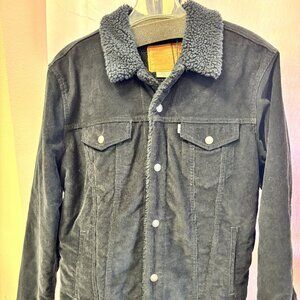 Levi’s Premium Sherpa-Lined Corduroy Trucker Jacket – Black – Size L – NWT